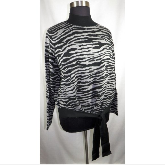 Gray/Black Zebra Print Long Sleeve Mock Neck Sweater - Picture 1 of 9